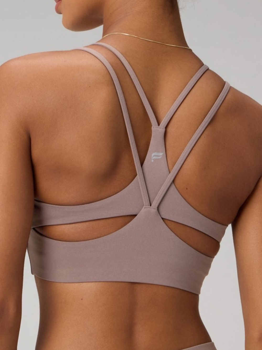 Fabletics Seamless Strappy Sports Bra - Taupe